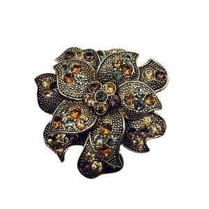 Liz Claiborne LC Signed Rhinestone Figural Flower Brooch Pin